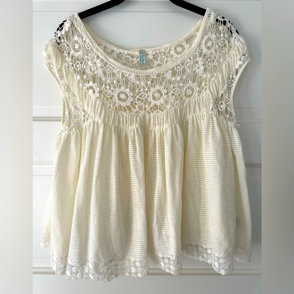 Free People cream crochet lace baby doll top